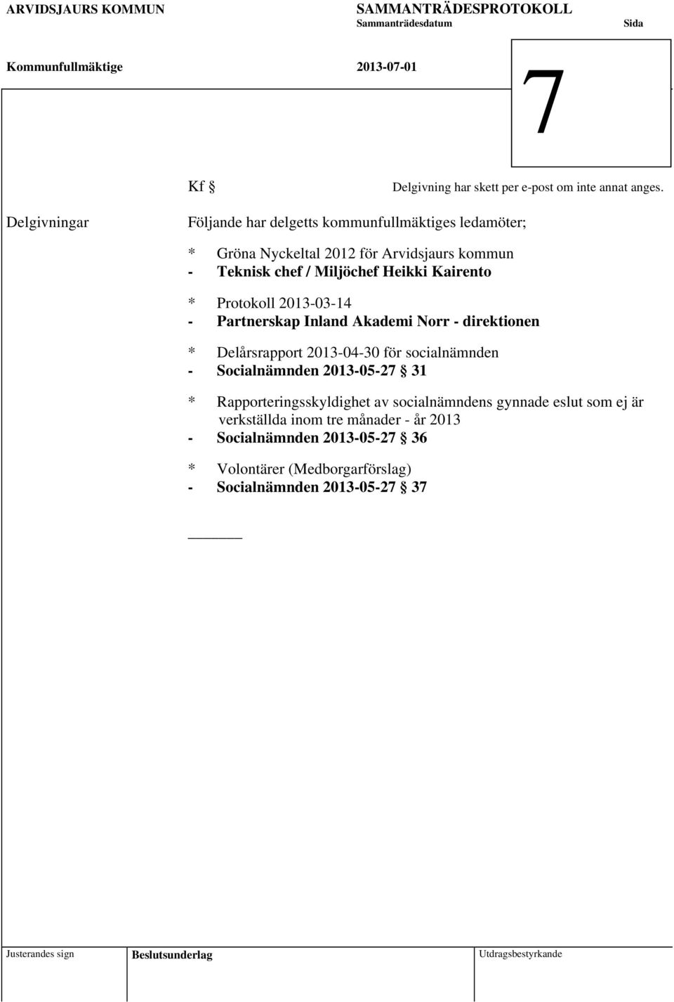 2013-03-14 - Partnerskap Inland Akademi Norr - direktionen * Delårsrapport 2013-04-30 för socialnämnden - Socialnämnden 2013-05-27 31 * Rapporteringsskyldighet av