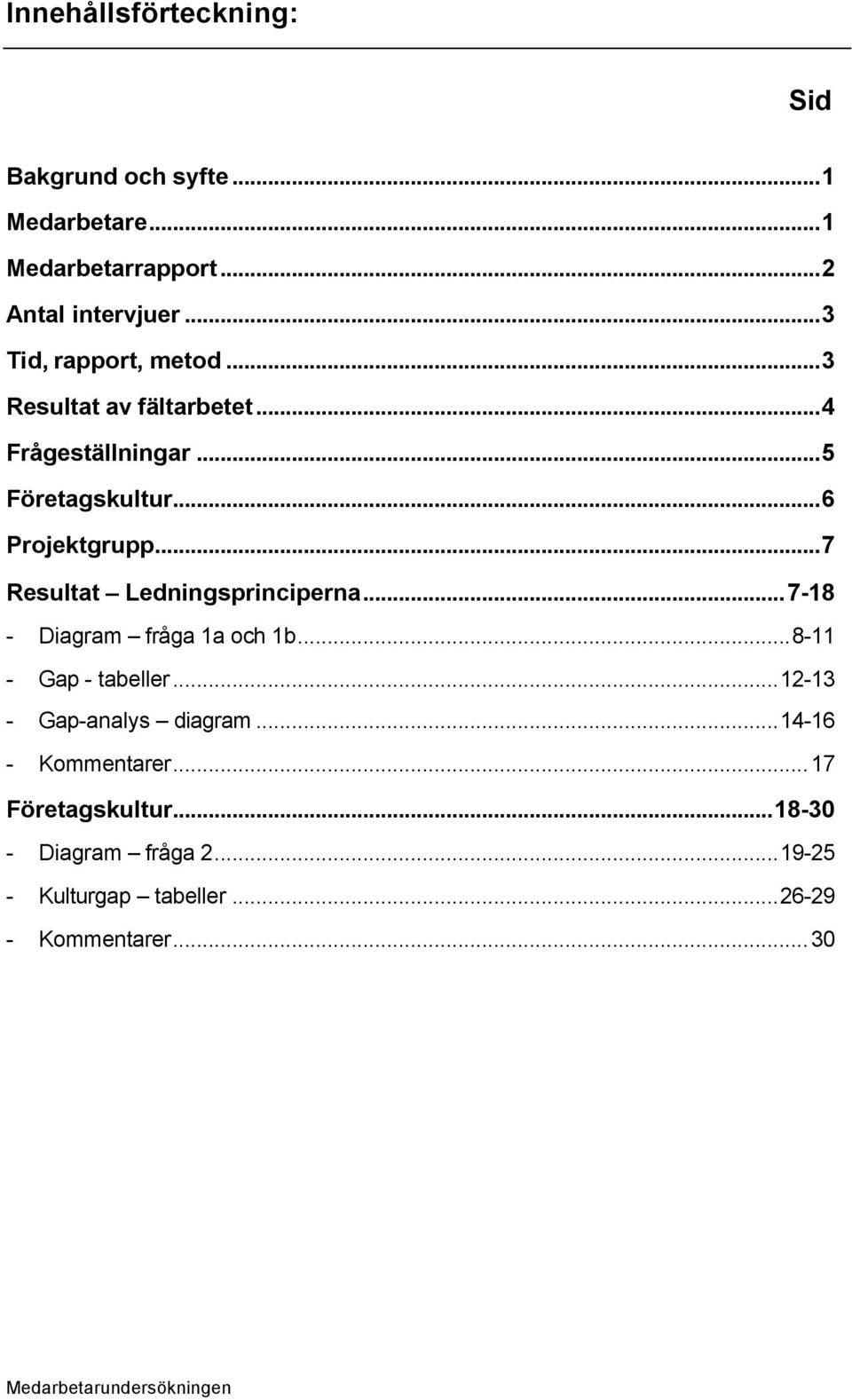 ..7 Resultat Ledningsprinciperna...7-18 - Diagram fråga 1a och 1b...8-11 - Gap - tabeller.