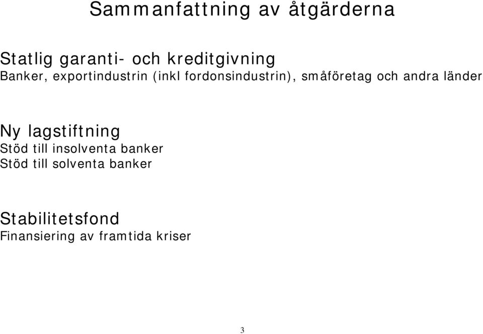 andra länder Ny lagstiftning Stöd till insolventa banker Stöd
