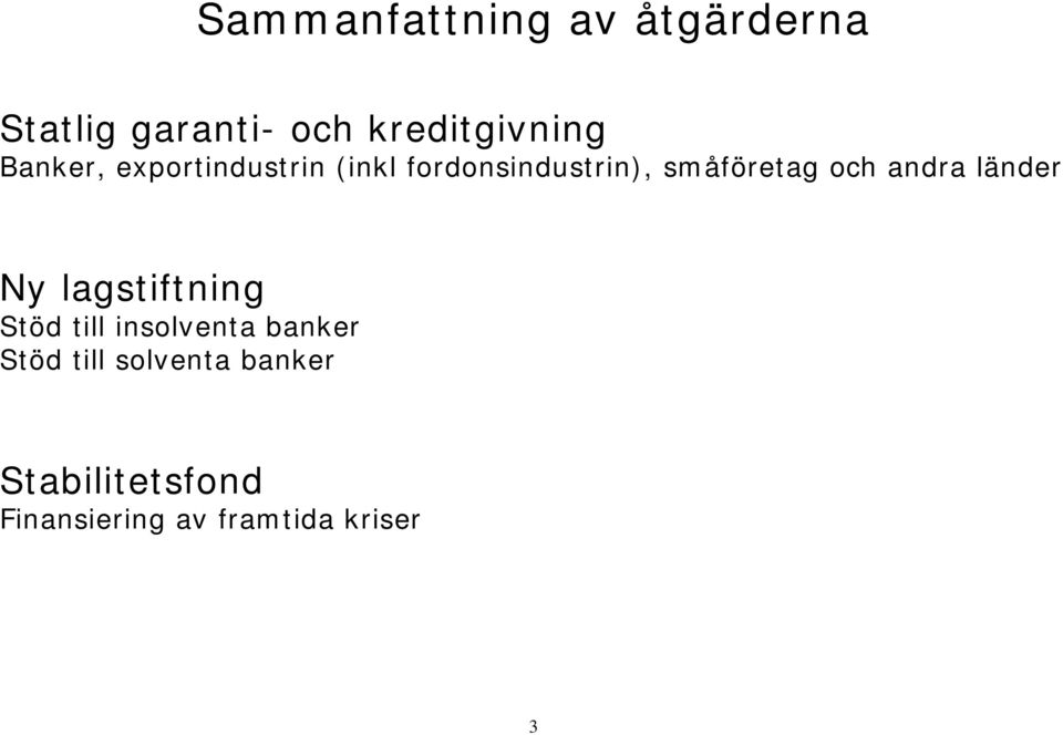 andra länder Ny lagstiftning Stöd till insolventa banker Stöd