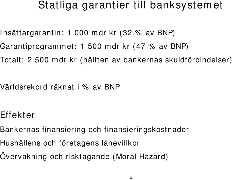 skuldförbindelser) Världsrekord räknat i % av BNP Effekter Bankernas finansiering och