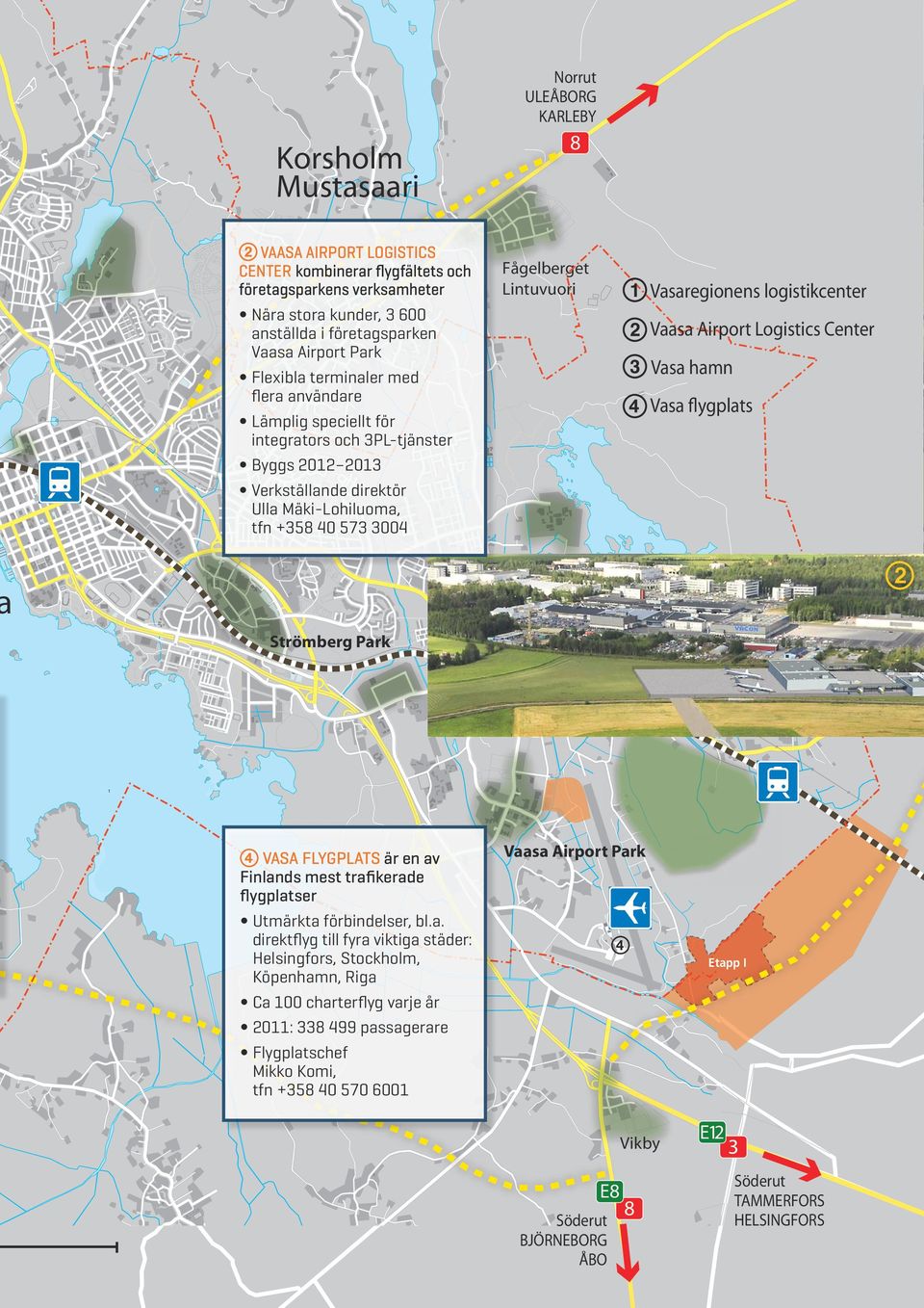 Lintuvuori Vasaregionens logistikcenter Vaasa Airport Logistics Center Vasa hamn Vasa flygplats 2 a Strömberg Park t VASA FLYGPLATS är en av Finlands mest trafikerade flygplatser Utmärkta