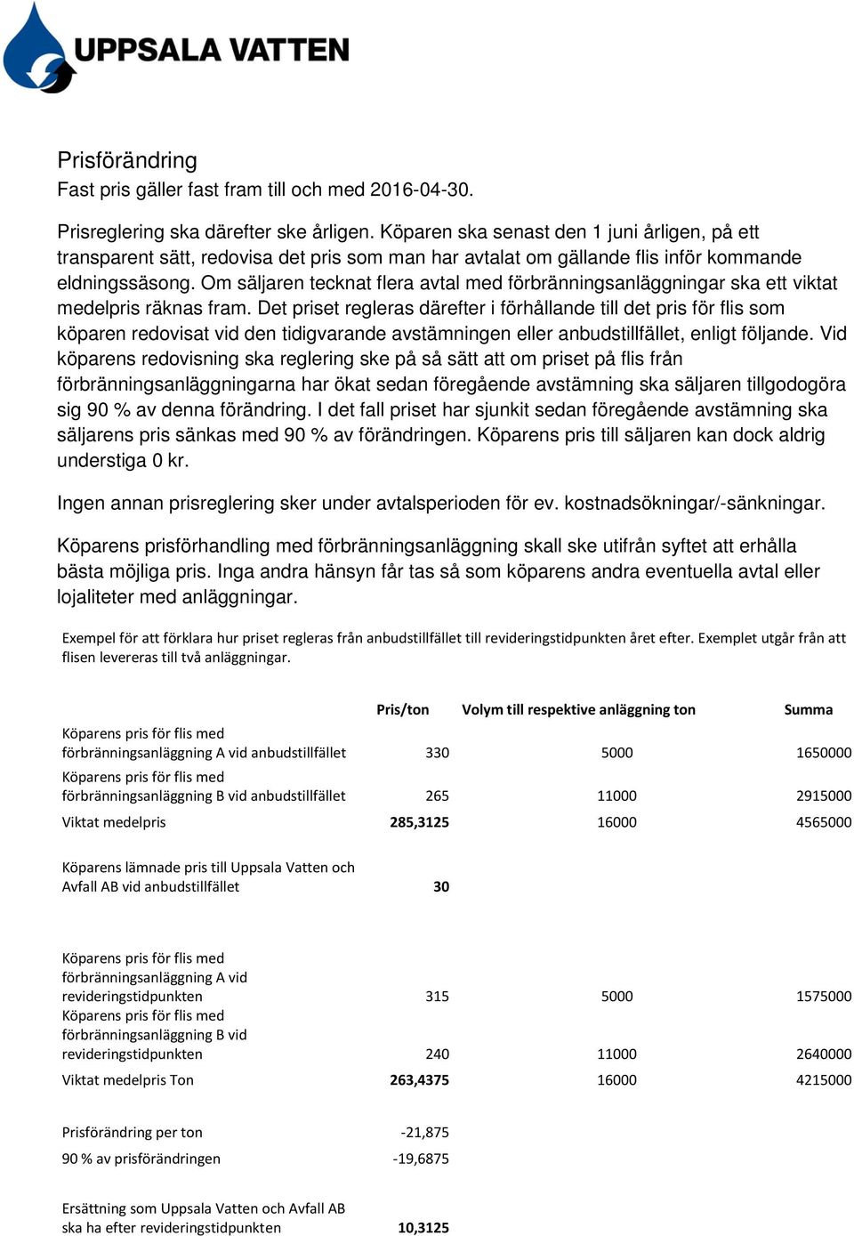 Om säljaren tecknat flera avtal med förbränningsanläggningar ska ett viktat medelpris räknas fram.