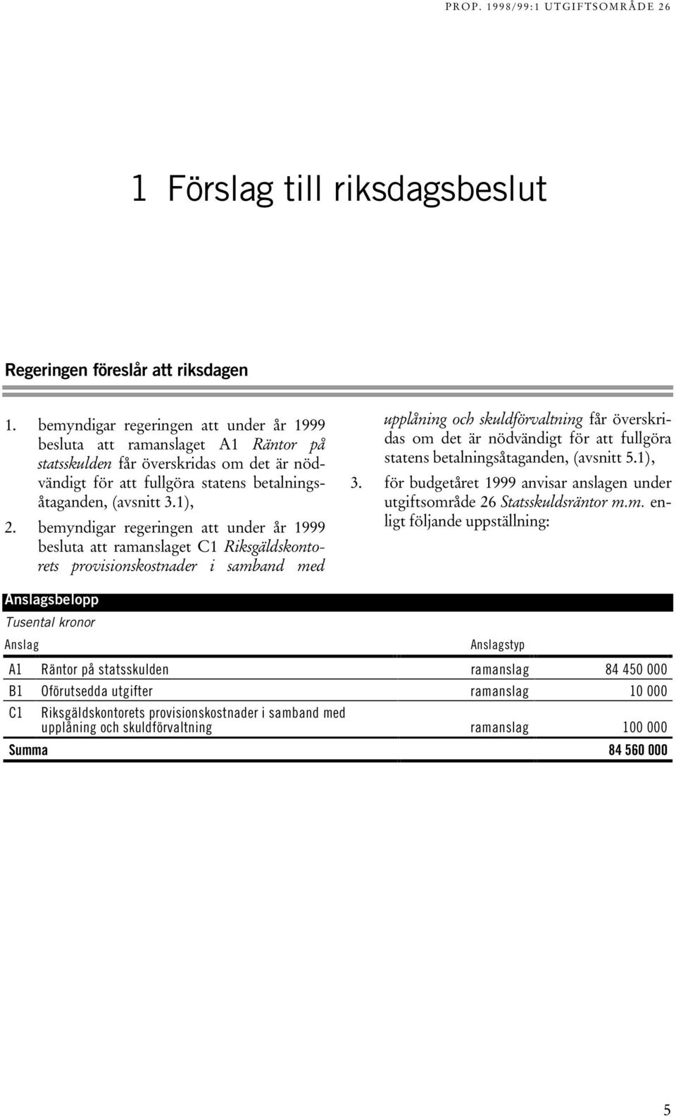 bemyndigar regeringen att under år 1999 besluta att ramanslaget C1 Riksgäldskontorets provisionskostnader i samband med upplåning och skuldförvaltning får överskridas om det är nödvändigt för att