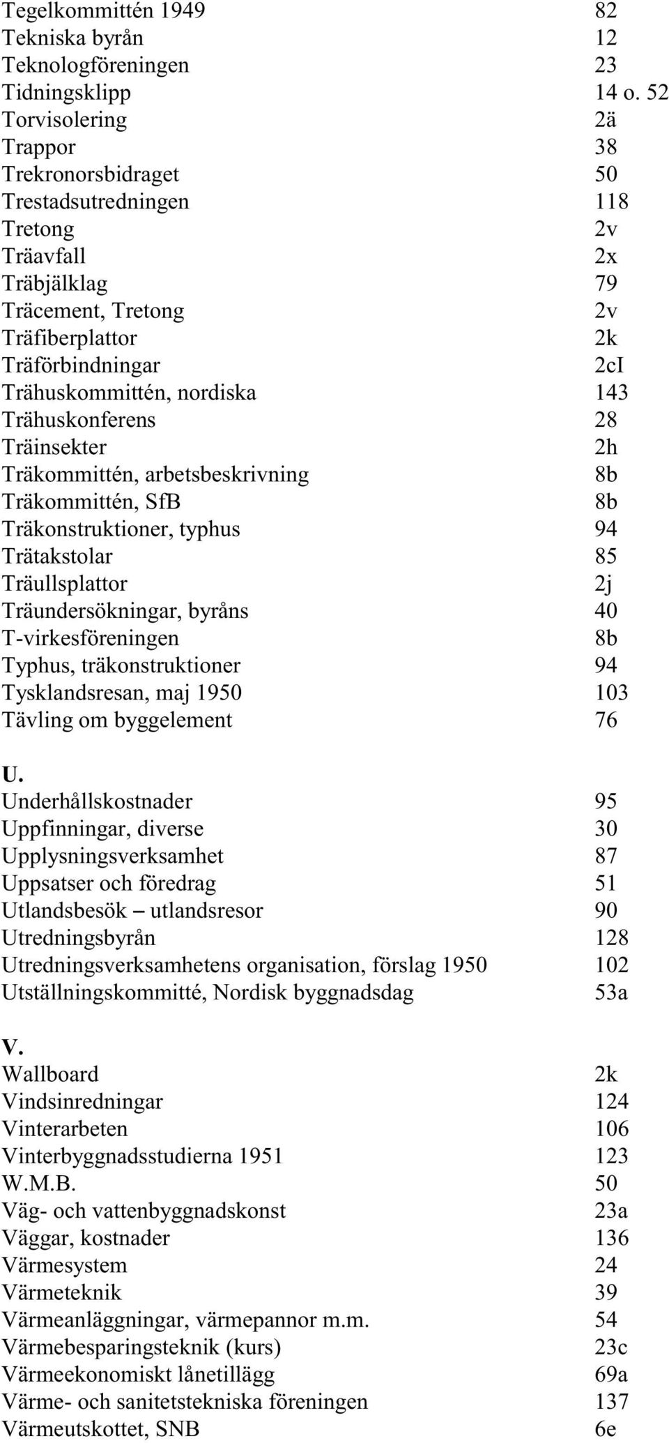 nordiska 143 Trähuskonferens 28 Träinsekter 2h Träkommittén, arbetsbeskrivning 8b Träkommittén, SfB 8b Träkonstruktioner, typhus 94 Trätakstolar 85 Träullsplattor 2j Träundersökningar, byråns 40