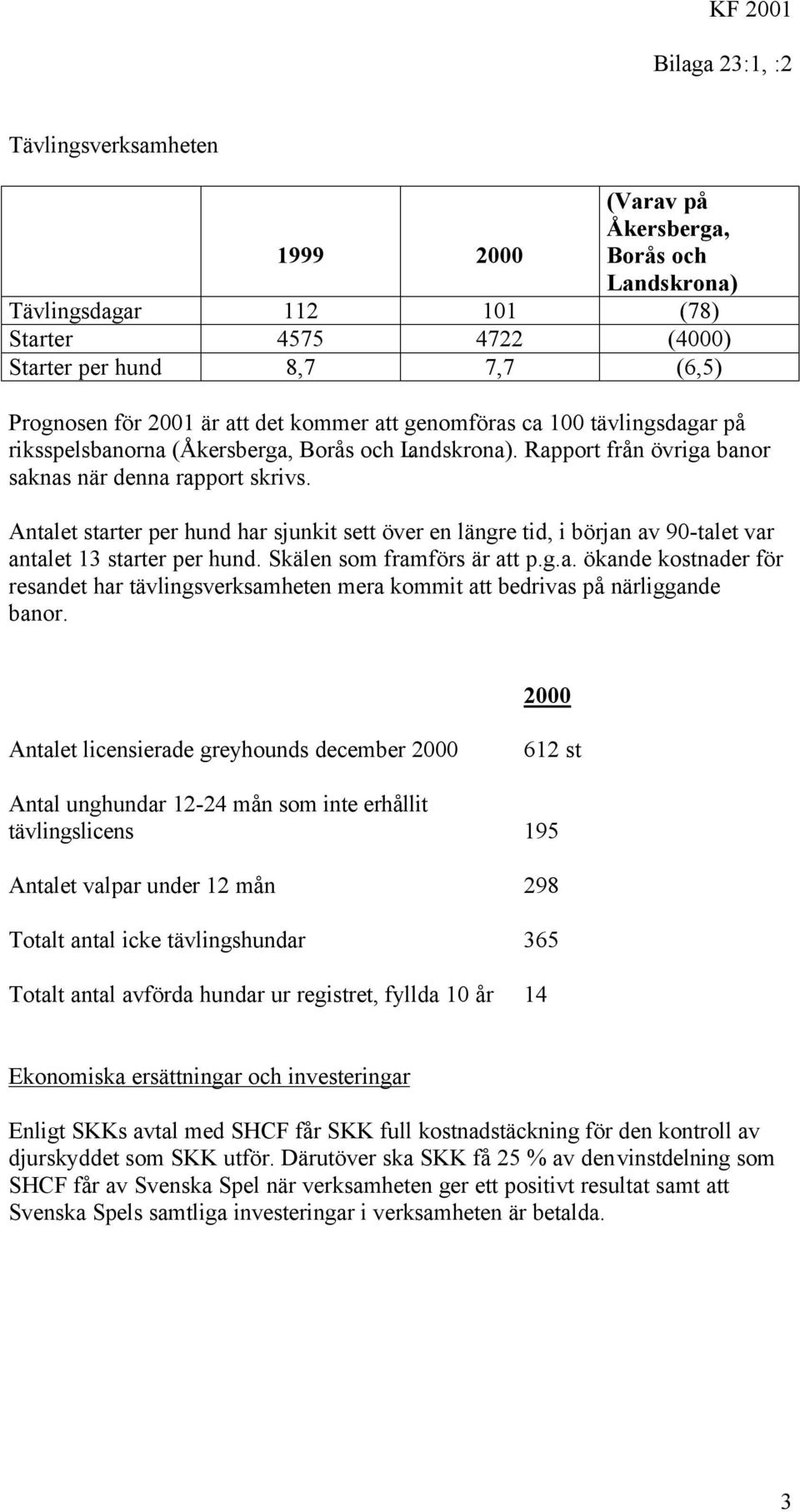 Antalet starter per hund har sjunkit sett över en längre tid, i början av 90-talet var antalet 13 starter per hund. Skälen som framförs är att p.g.a. ökande kostnader för resandet har tävlingsverksamheten mera kommit att bedrivas på närliggande banor.