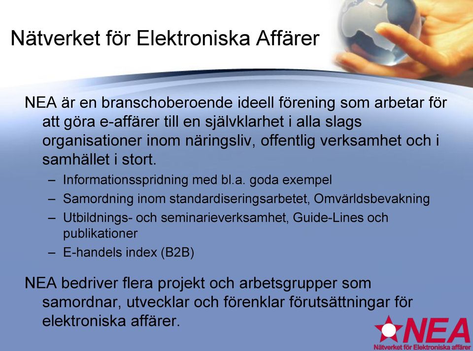 Samordning inom standardiseringsarbetet, Omvärldsbevakning Utbildnings- och seminarieverksamhet, Guide-Lines och publikationer