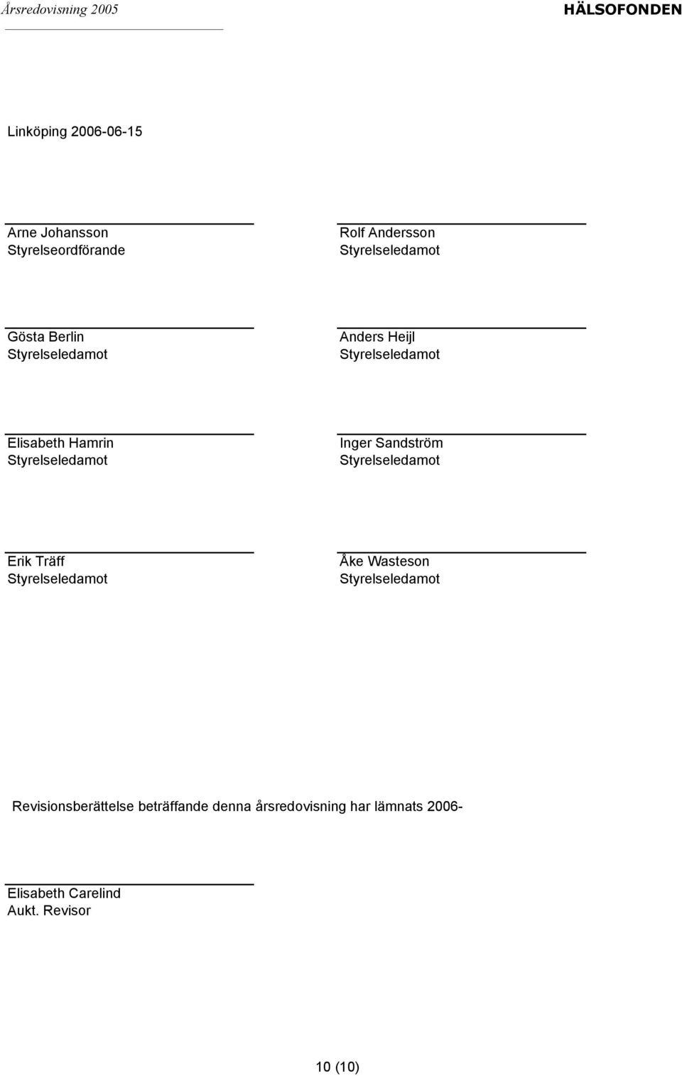 Sandström Erik Träff Åke Wasteson Revisionsberättelse beträffande