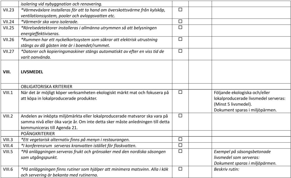 26 *Rummen har ett nyckelkortssystem som säkrar att elektrisk utrustning stängs av då gästen inte är i boendet/rummet. VII.