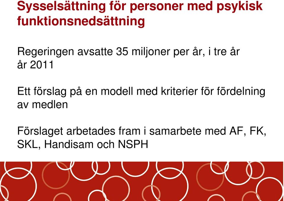 förslag på en modell med kriterier för fördelning av medlen