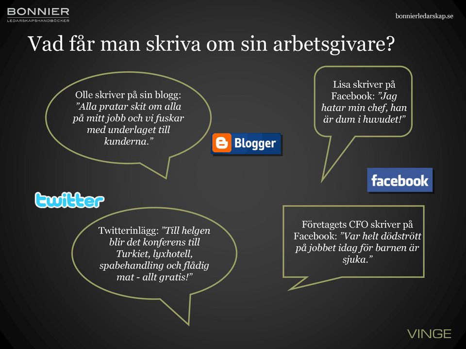Lisa skriver på Facebook: Jag hatar min chef, han är dum i huvudet!