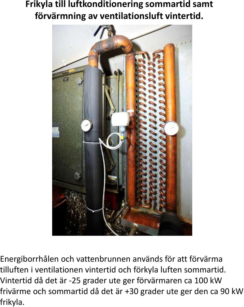 Energiborrhålen och vattenbrunnen används för att förvärma tilluften i ventilationen