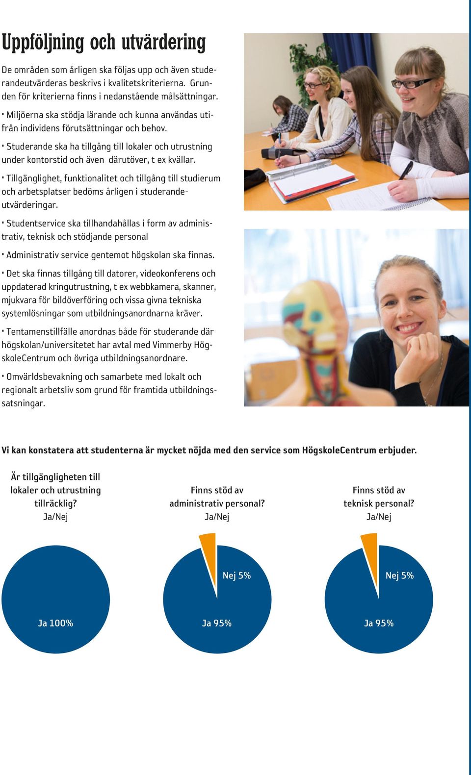 Tillgänglighet, funktionalitet och tillgång till studierum och arbetsplatser bedöms årligen i studerandeutvärderingar.