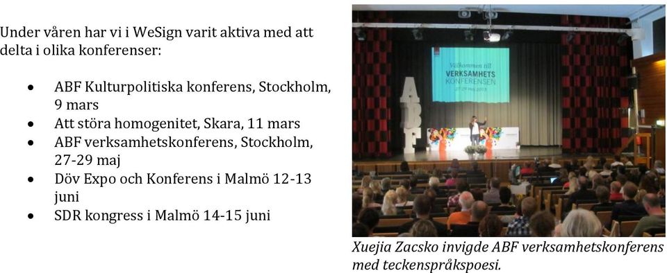 verksamhetskonferens, Stockholm, 27-29 maj Döv Expo och Konferens i Malmö 12-13 juni SDR