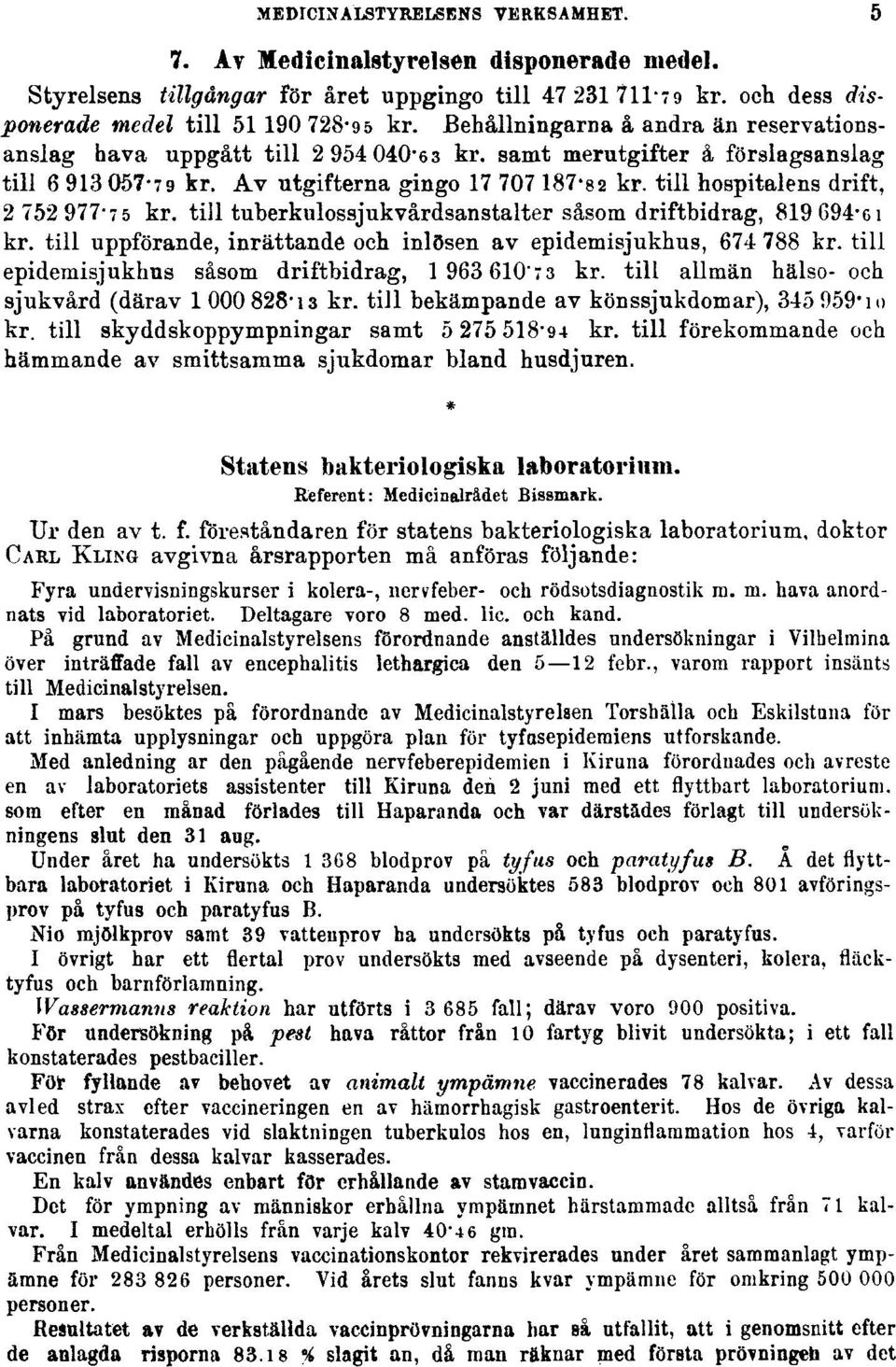 till hospitalens drift, 2 752 977-75 kr. till tuberkulossjukvårdsanstalter såsom driftbidrag, 819 694-GI kr. till uppförande, inrättande och inlösen av epidemisjukhus, 674 788 kr.
