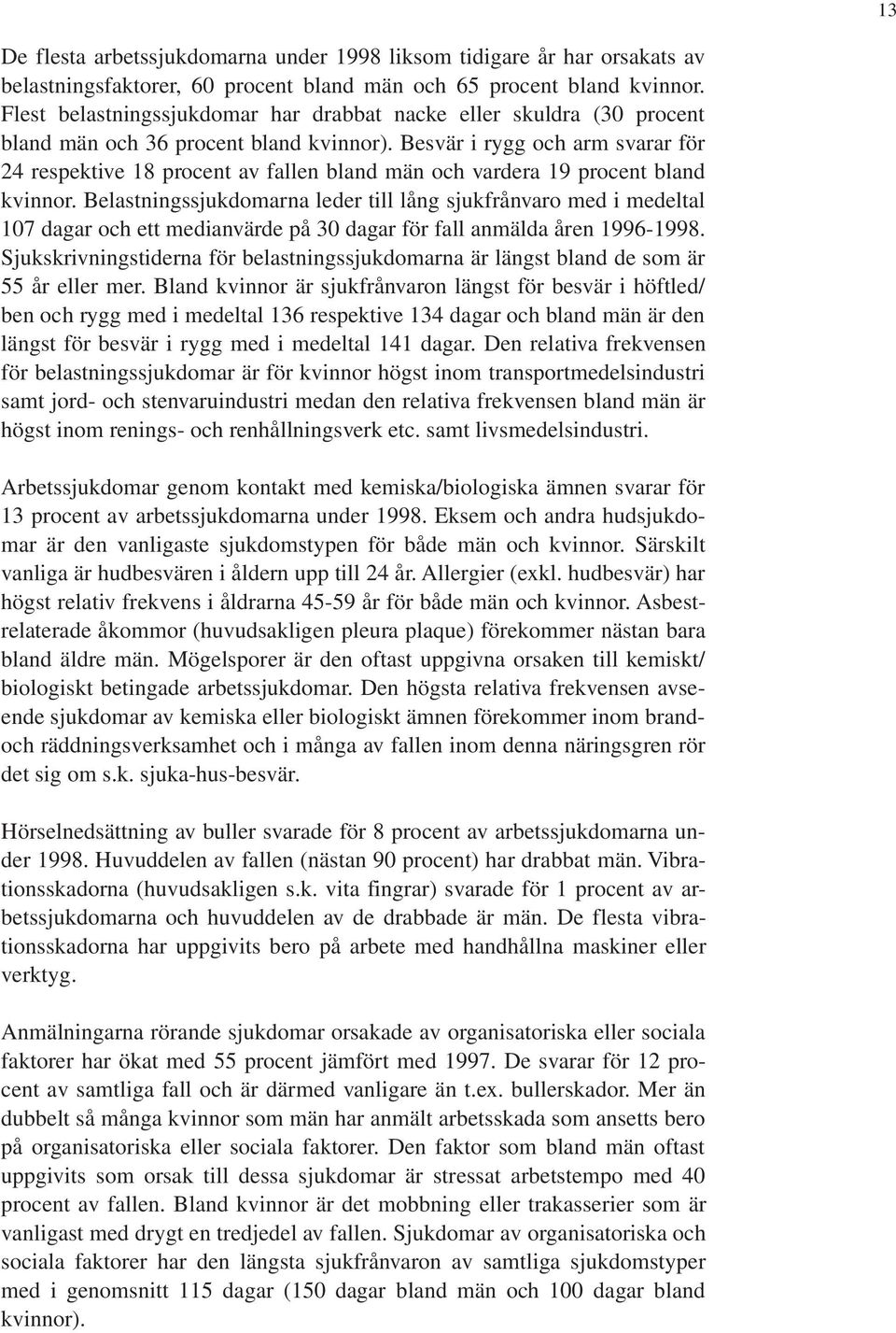 Besvär i rygg och arm svarar för 24 respektive 18 procent av fallen bland män och vardera 19 procent bland kvinnor.