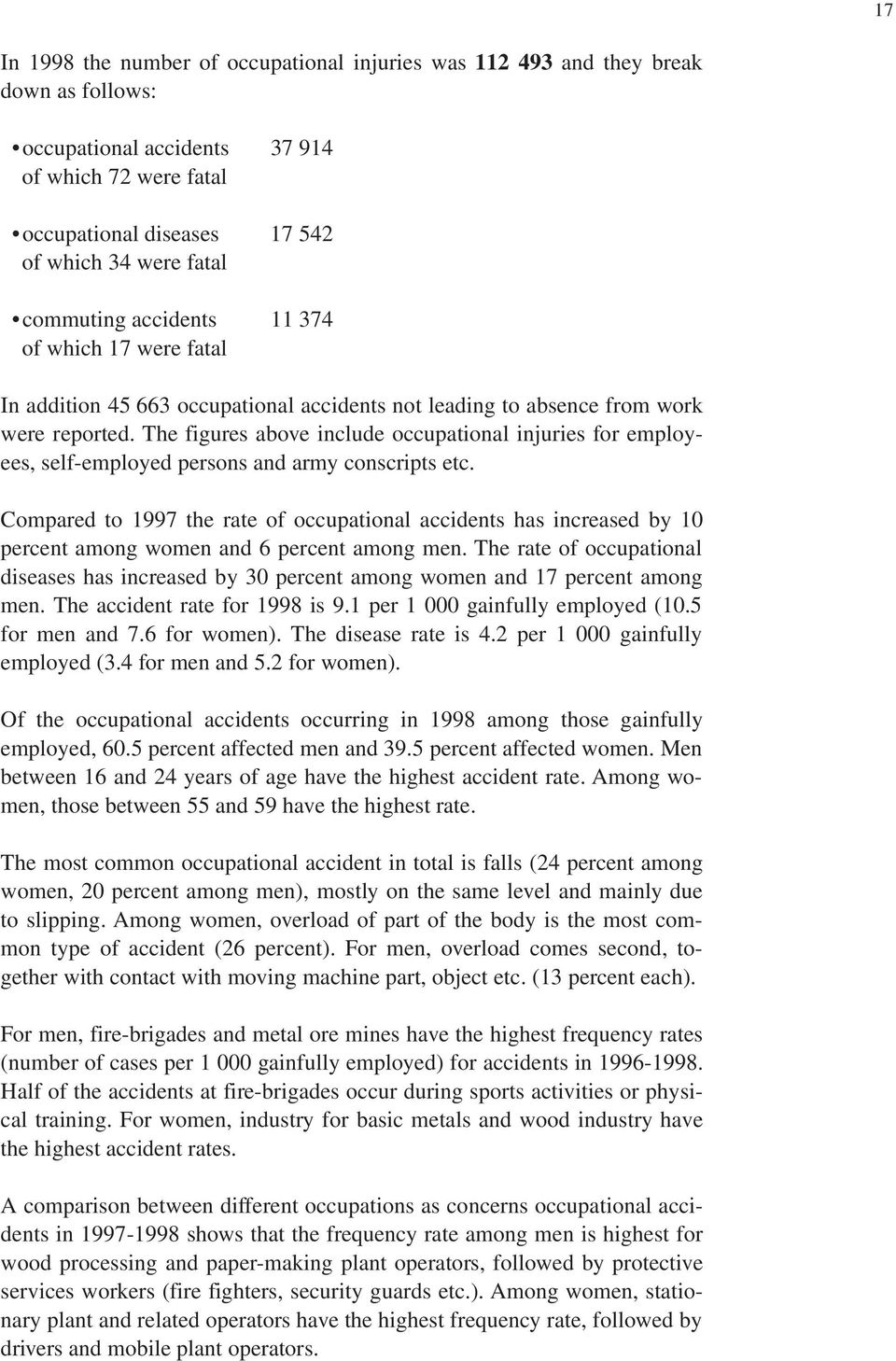 The figures above include occupational injuries for employees, self-employed persons and army conscripts etc.