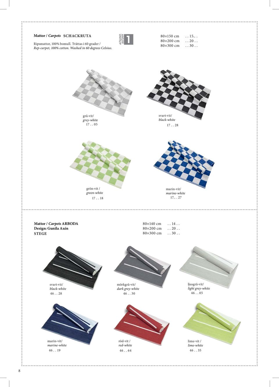 .. 27 Mattor / Carpets ARBODA Design: Gunila Axén STEGE 80 140 cm.. 14.. 80 200 cm.. 20.. 80 300