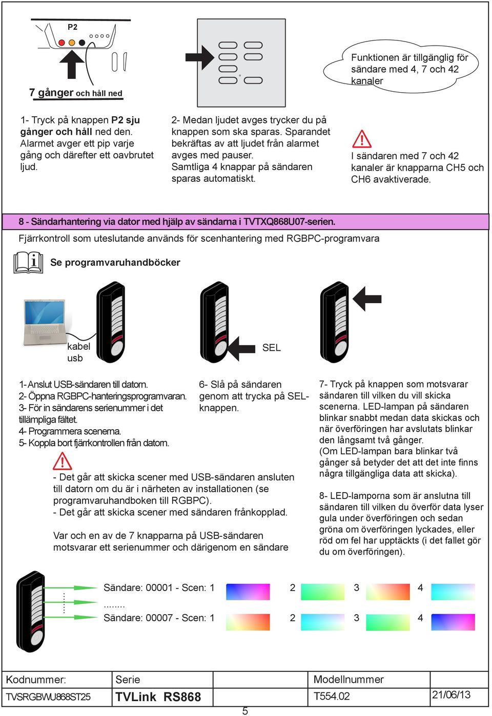 I sändaren med och kanaler är knapparna CH5 och CH avaktiverade. - Sändarhantering via dator med hjälp av sändarna i TVTXQU0-serien.