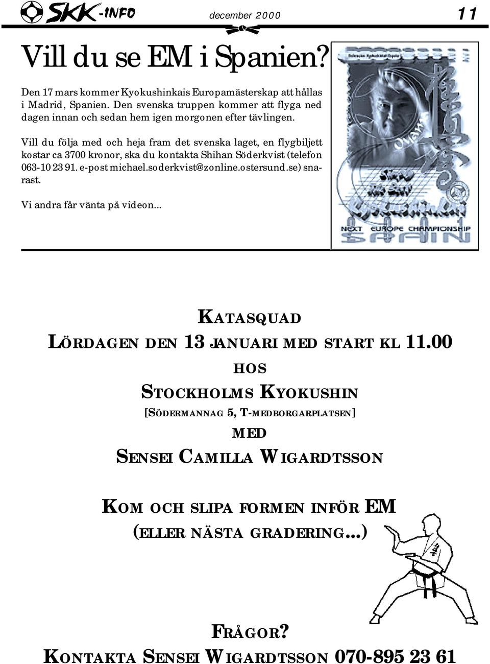 Vill du följa med och heja fram det svenska laget, en flygbiljett kostar ca 3700 kronor, ska du kontakta Shihan Söderkvist (telefon 063-10 23 91. e-post michael.