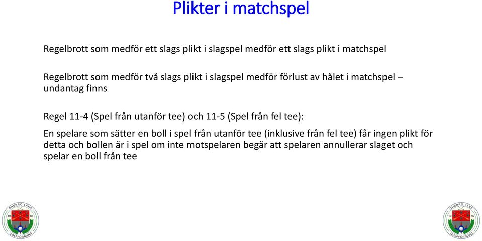 och 11-5 (Spel från fel tee): En spelare som sätter en boll i spel från utanför tee (inklusive från fel tee) får ingen