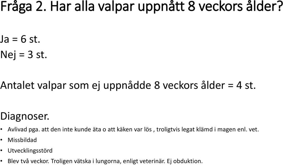 att den inte kunde äta o att käken var lös, troligtvis legat klämd i magen enl. vet.