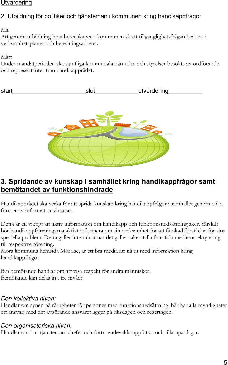 beredningsarbetet. Under mandatperioden ska samtliga kommunala nämnder och styrelser besökts av ordförande och representanter från handikapprådet. start slut utvärdering 3.