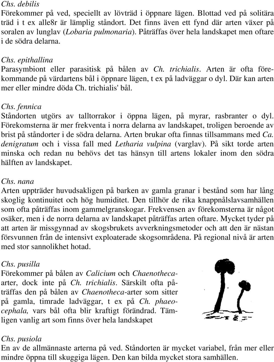 epithallina Parasymbiont eller parasitisk på bålen av Ch. trichialis. Arten är ofta förekommande på värdartens bål i öppnare lägen, t ex på ladväggar o dyl. Där kan arten mer eller mindre döda Ch.