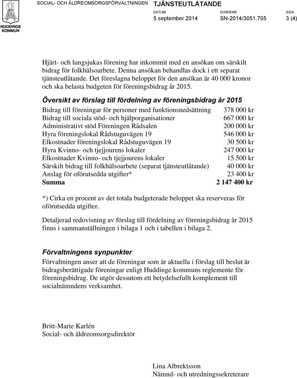 Översikt av förslag till fördelning av Bidrag till föreningar för personer med funktionsnedsättning 378 000 kr Bidrag till sociala stöd- och hjälporganisationer 667 000 kr Administrativt stöd