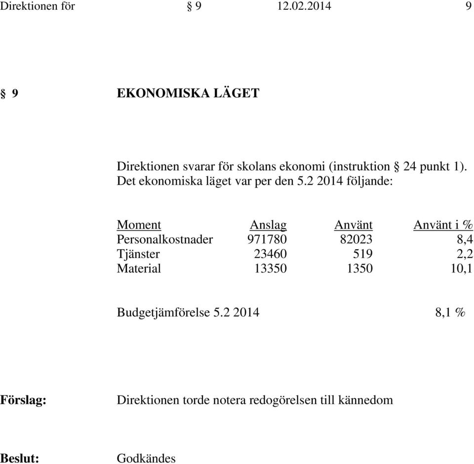 Det ekonomiska läget var per den 5.
