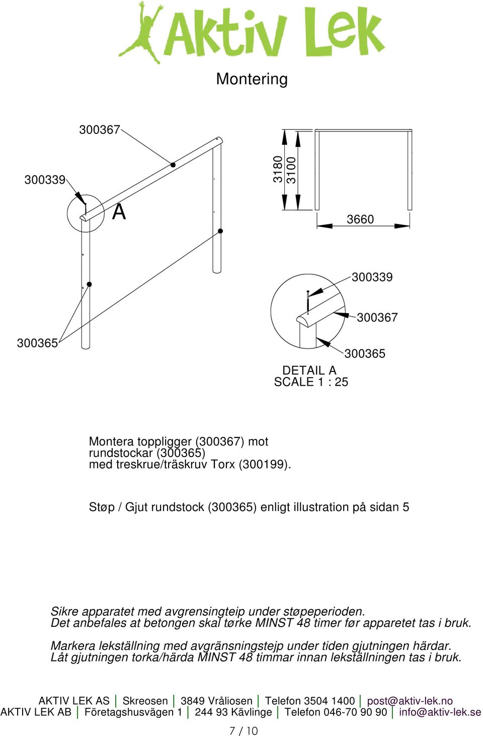Støp / Gjut rundstock (300365) enligt illustration på sidan 5 Sikre apparatet med avgrensingteip under støpeperioden.