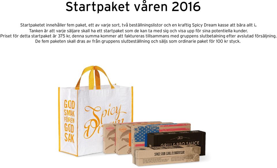 Tanken är att varje säljare skall ha ett startpaket som de kan ta med sig och visa upp för sina potentiella kunder.