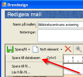 Klicka på ikonen Spara/fil längst till vänster i den övre knappraden och välj alternativet Spara till databasen (alternativt tryck Ctrl+S på tangentbordet).