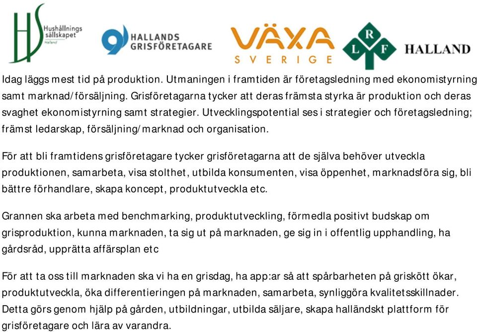 Utvecklingspotential ses i strategier och företagsledning; främst ledarskap, försäljning/marknad och organisation.