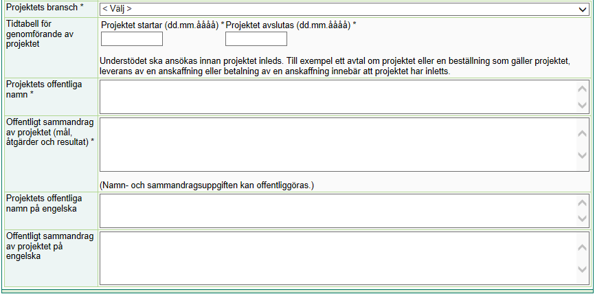 På sidan antecknas information om företagets affärsverksamhet som riktar sig till utlandet.
