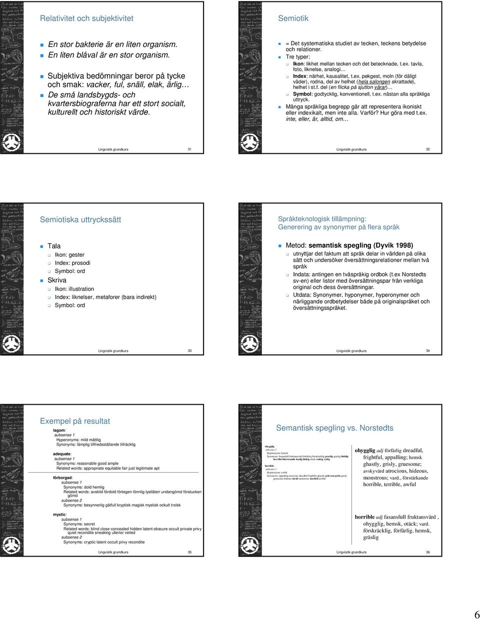 = Det systematiska studiet av tecken, teckens betydelse och relationer. Tre typer: Ikon: likhet mellan tecken och det betecknade, t.ex.