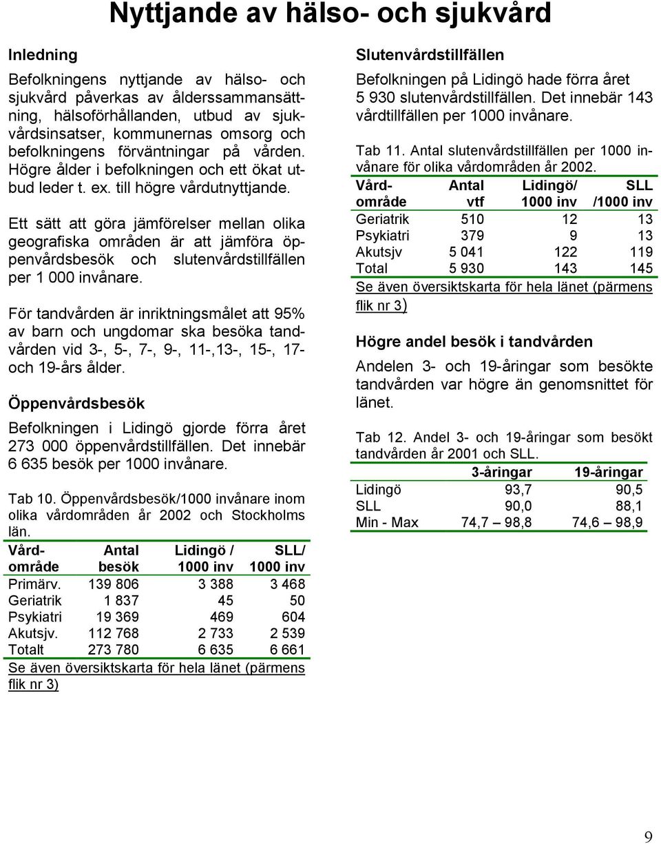 Ett sätt att göra jämförelser mellan olika geografiska områden är att jämföra öppenvårdsbesök och slutenvårdstillfällen per 1 000 invånare.