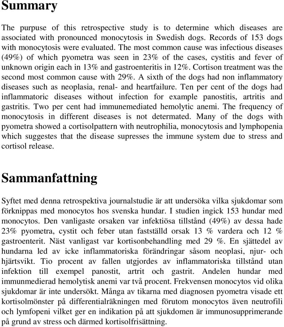 Cortison treatment was the second most common cause with 29%. A sixth of the dogs had non inflammatory diseases such as neoplasia, renal- and heartfailure.