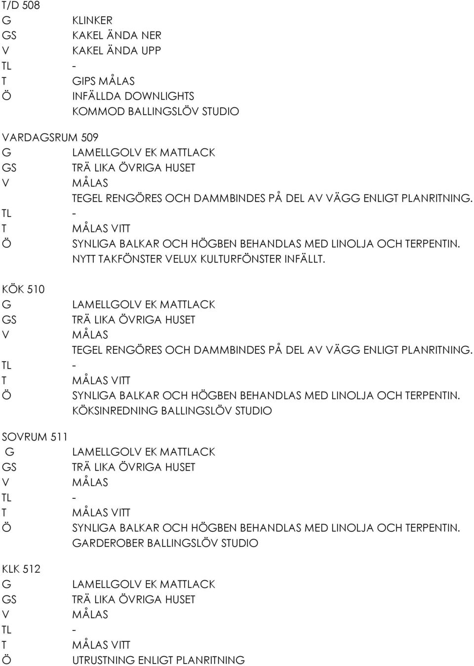 KK 510 S LAMELLOL EK MALACK RÄ LIKA RIA HUSE EEL RENRES OCH DAMMBINDES PÅ DEL A Ä ENLI PLANRININ. L - I SYNLIA BALKAR OCH HBEN BEHANDLAS MED LINOLJA OCH ERPENIN.