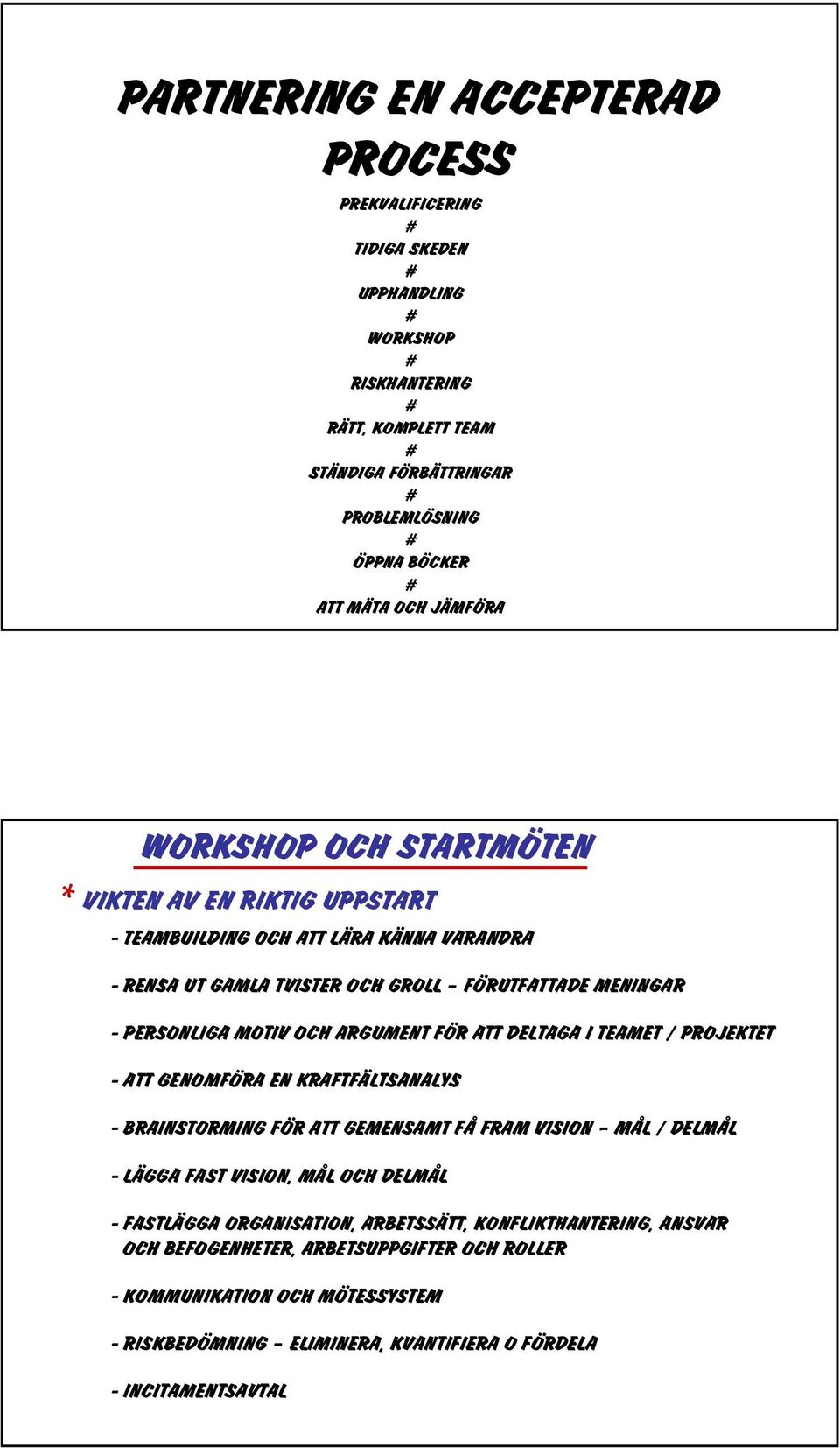 OCH ARGUMENT FÖR ATT DELTAGA I TEAMET / PROJEKTET - ATT GENOMFÖRA EN KRAFTFÄLTSANALYS - BRAINSTORMING FÖR ATT GEMENSAMT FÅ FRAM VISION MÅL / DELMÅL - LÄGGA FAST VISION, MÅL OCH DELMÅL -