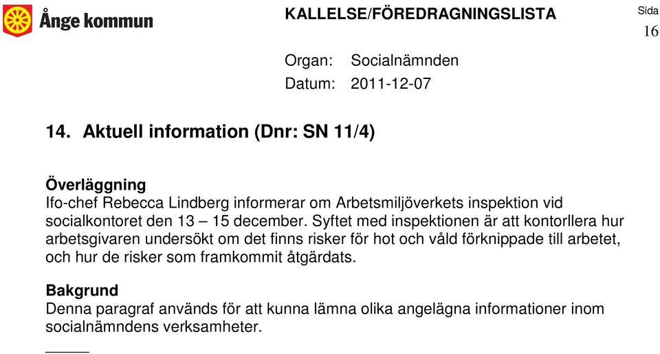 socialkontoret den 13 15 december.