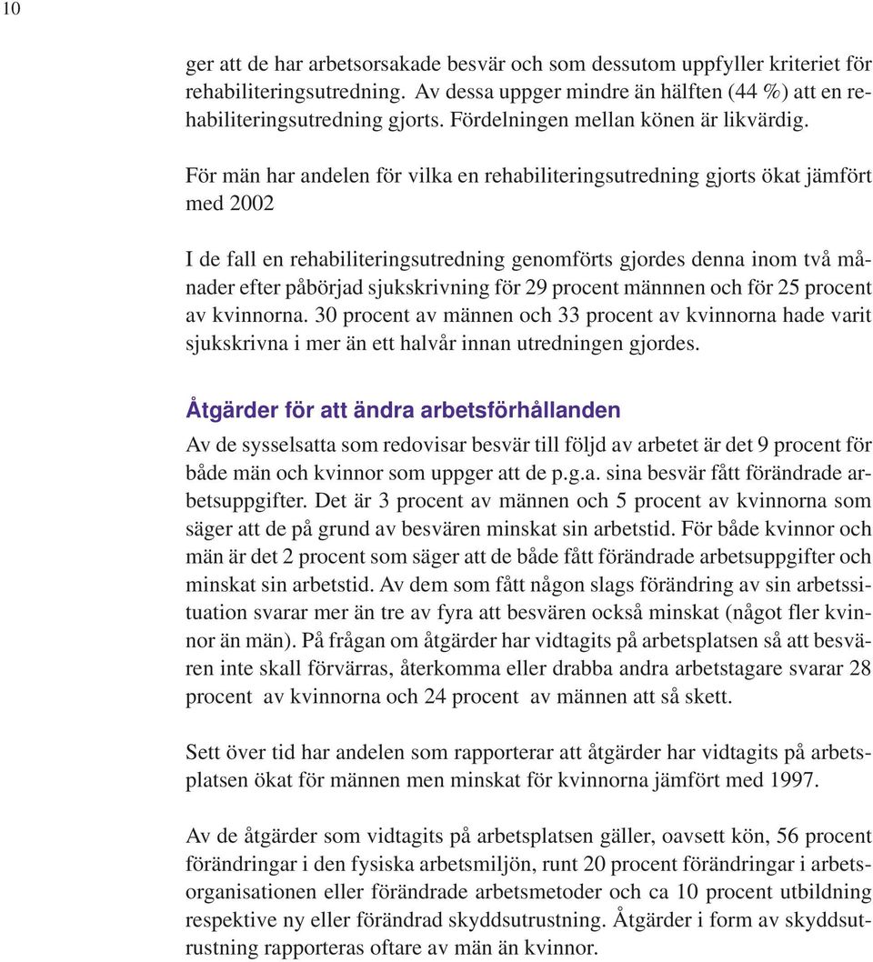 För män har andelen för vilka en rehabiliteringsutredning gjorts ökat jämfört med 2002 I de fall en rehabiliteringsutredning genomförts gjordes denna inom två månader efter påbörjad sjukskrivning för
