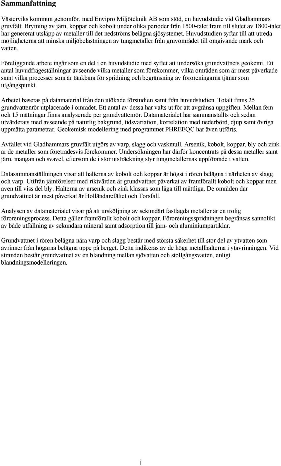Grundvattnets geokemi vid Gladhammars gruvfält, Västervik - PDF Gratis  nedladdning