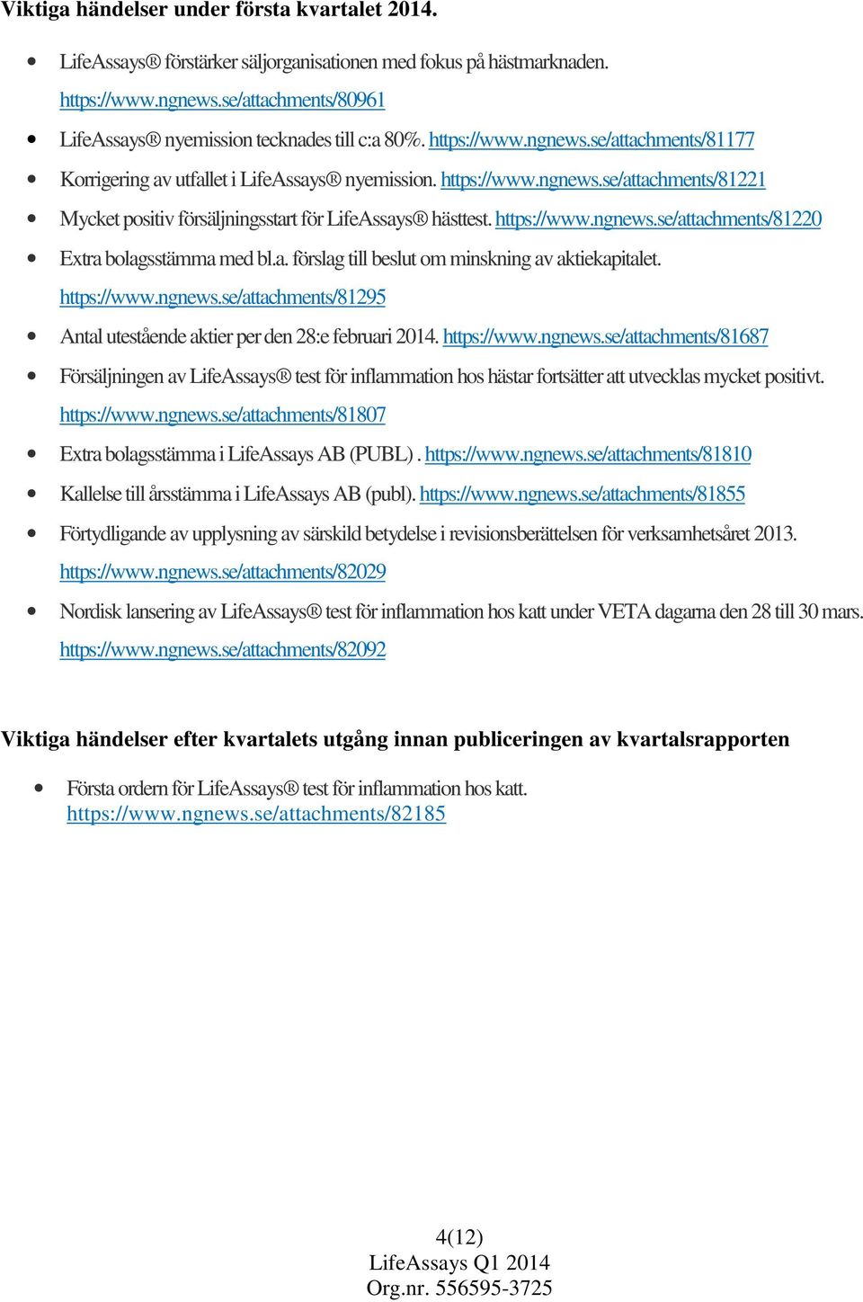 https://www.ngnews.se/attachments/81220 Extra bolagsstämma med bl.a. förslag till beslut om minskning av aktiekapitalet. https://www.ngnews.se/attachments/81295 Antal utestående aktier per den 28:e februari 2014.