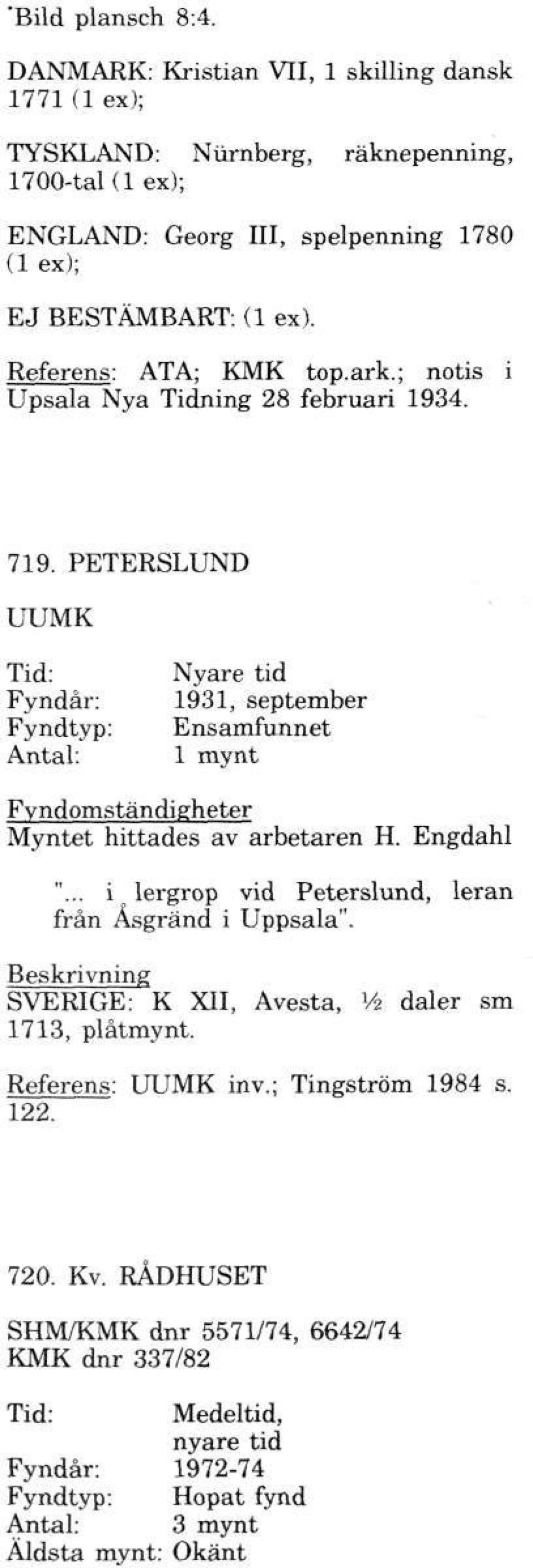 (1 ex). Referens: ATA; KMK top.ark.; notis i Upsala Nya Tidning 28 februari 1934. 719.