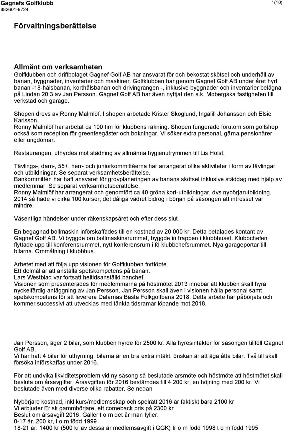 Gagnef Golf AB har även nyttjat den s.k. Mobergska fastigheten till verkstad och garage. Shopen drevs av Ronny Malmlöf. I shopen arbetade Krister Skoglund, Ingalill Johansson och Elsie Karlsson.