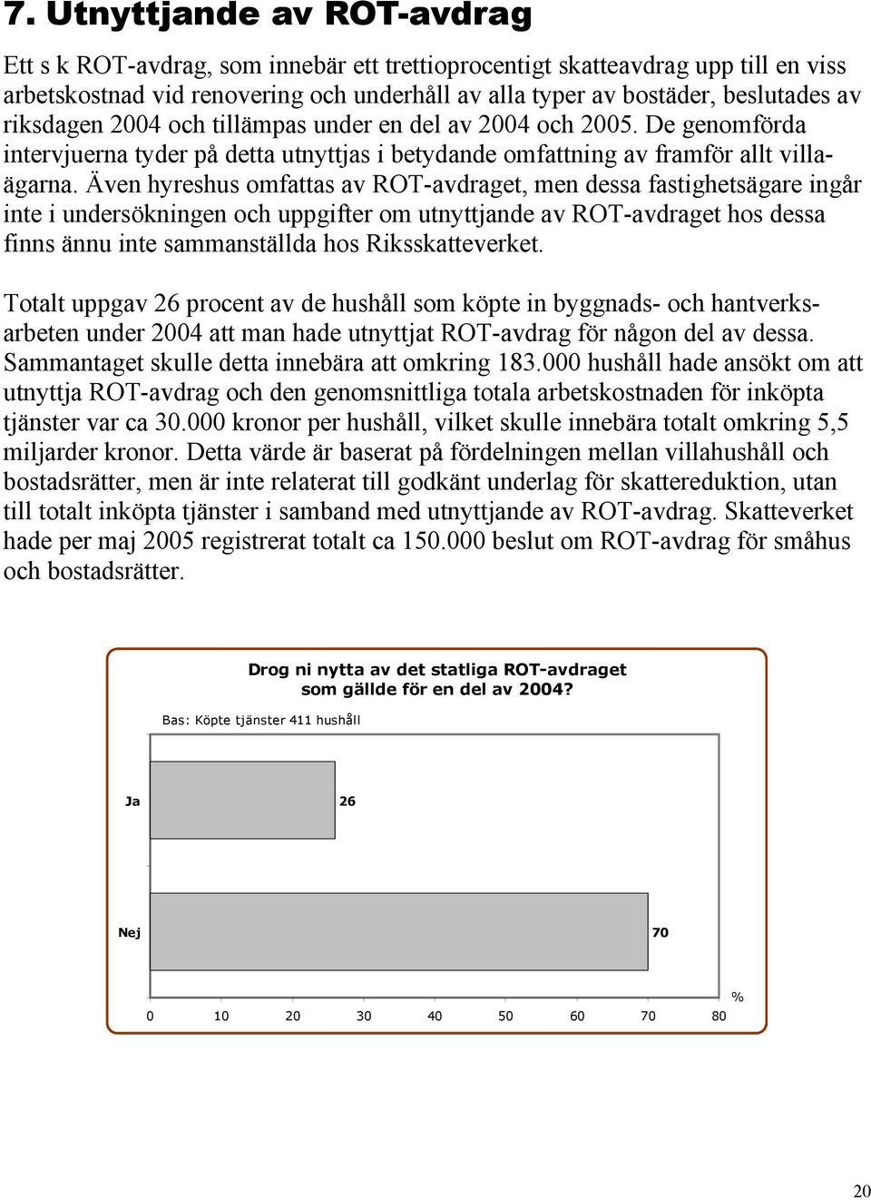 Även hyreshus omfattas av ROT-avdraget, men dessa fastighetsägare ingår inte i undersökningen och uppgifter om utnyttjande av ROT-avdraget hos dessa finns ännu inte sammanställda hos Riksskatteverket.