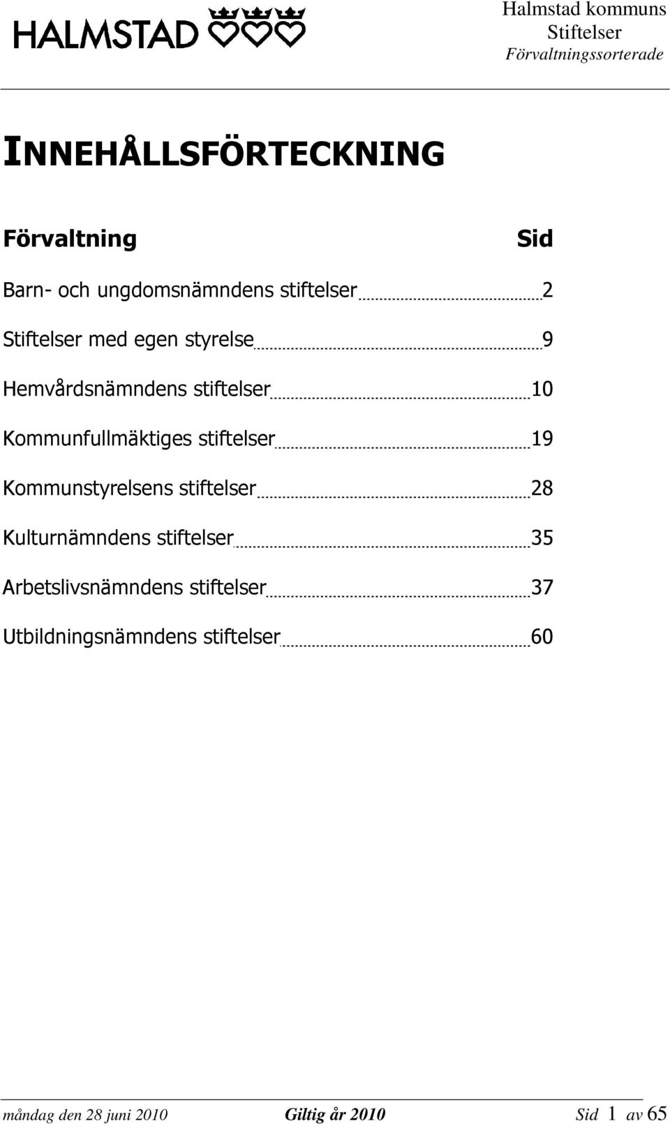 Kommunstyrelsens stiftelser 28 Kulturnämndens stiftelser 35 Arbetslivsnämndens