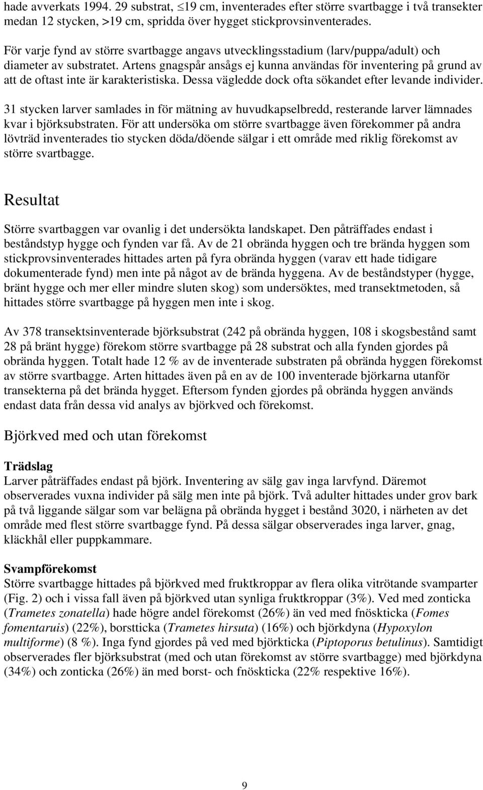 Artens gnagspår ansågs ej kunna användas för inventering på grund av att de oftast inte är karakteristiska. Dessa vägledde dock ofta sökandet efter levande individer.