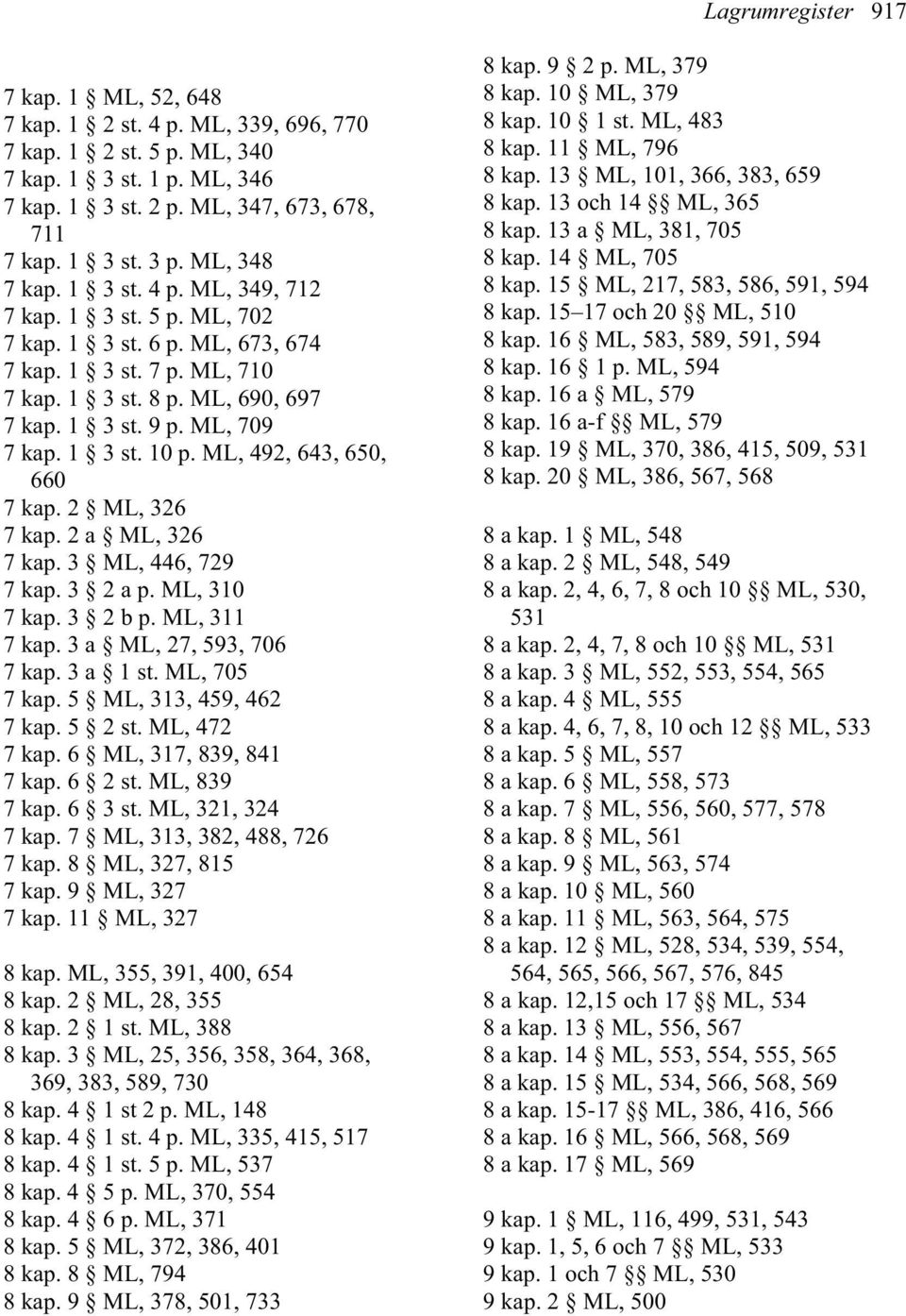 1 3 st. 10 p. ML, 492, 643, 650, 660 7 kap. 2 ML, 326 7 kap. 2 a ML, 326 7 kap. 3 ML, 446, 729 7 kap. 3 2 a p. ML, 310 7 kap. 3 2 b p. ML, 311 7 kap. 3 a ML, 27, 593, 706 7 kap. 3 a 1 st.